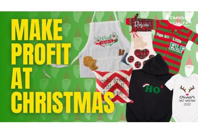Make profitable Christmas gifts such as aprons, stockings, cushions, jumpers, baby grows, baby bibs and pyjamas